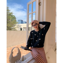 NORA cardigan knitted jacket womens early autumn new sweater outside loose retro round neck long sleeve wool top