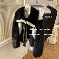 NORA black fur one-piece coat womens 2021 Winter new little fragrant socialite short stitching environmentally friendly fur