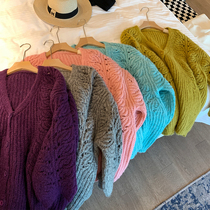 NORA V-neck sweater womens spring and autumn 2021 New wear loose lazy wind design sense niche cardigan jacket