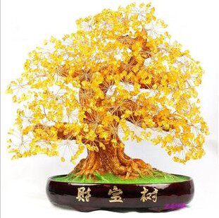 Original stone natural yellow purple powder crystal Merchants with large number of handmade wine cabinet home decoration Xuanguan Living room Fortune Tree