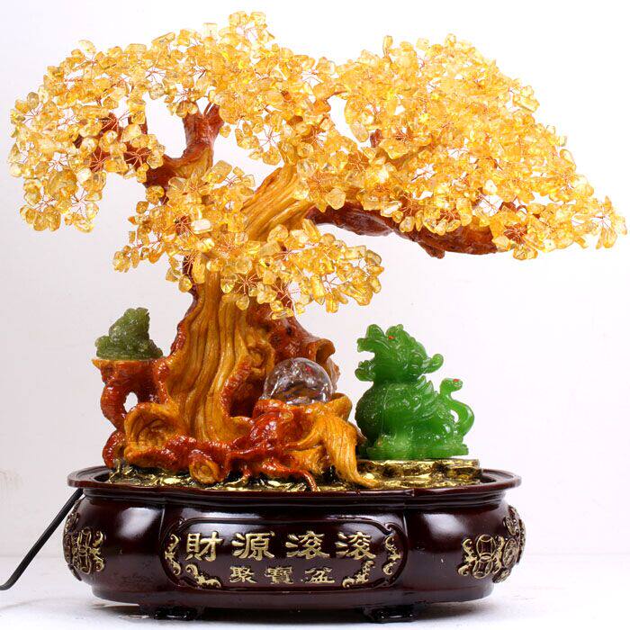 Yellow Crystal Tree Fittings Fittings Cat Cash Cash Open Gifts Living Room Cabinet Decorations