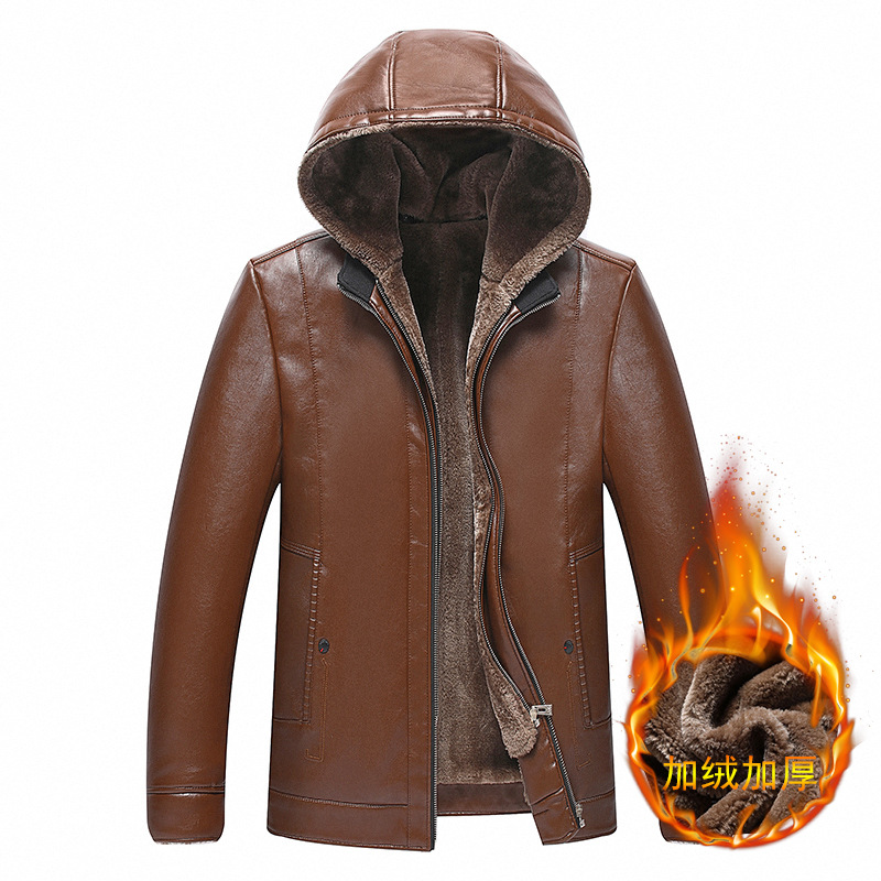 Men's even hat leather clothes 2021 autumn and winter new men's gush fur integrated PU leather clothes men's clothing thickened leather jacket