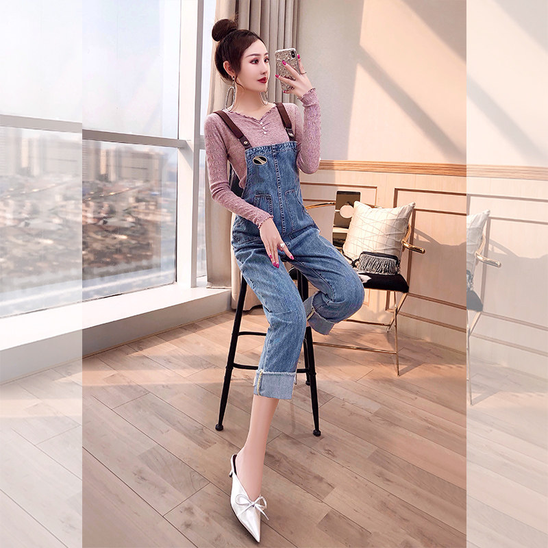 Wide leg pants suit goddess fan 2022 new women's autumn clothes baby bag pants bottoming shirt top jeans two-piece set