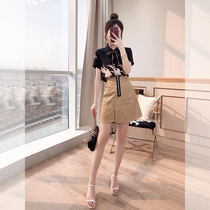 Light Ripened Wind Womens Suit Harbor Taste Little Guy 2022 New Summer Half Body Dress Printed Shirt Two Sets