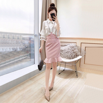 Professional suit 2022 new spring womens chiffon shirt shirt short skirt salt fried street dress two-piece set