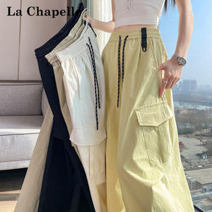La Chapelle Yellow American-Style Cargo Pants for Women, Summer Thin Convertible Wide-Leg Quick-Dry Hiking Pants