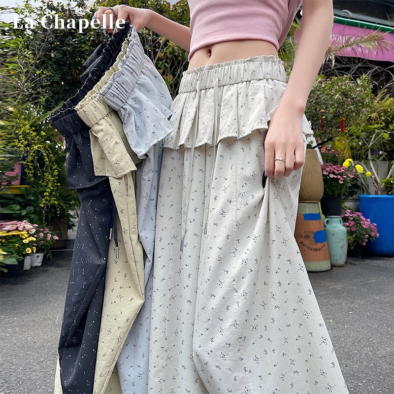 La Chapelle Floral Lace Wide-Leg Pants for Women, Summer New High-Waisted Casual Loose Straight-Leg Floor-Length Pants