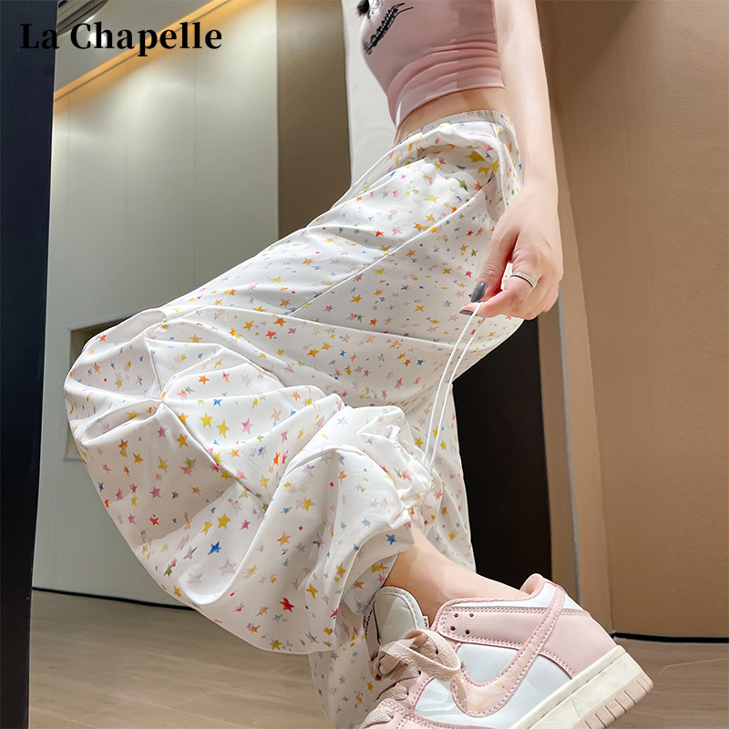 La Chapelle Star Print Quick-Drying Cargo Pants for Women, Summer Thin Ice Silk Jogger Pants, American-Style Paratrooper Pants