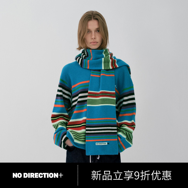 No Direction+2026 Winter Artistic Wool V-Neck Color Stripe Pullover Knitwear N640139651D No Direction+2026 Winter Artistic Wool V-Neck Color Stripe Pullover Knitwear N640139651D