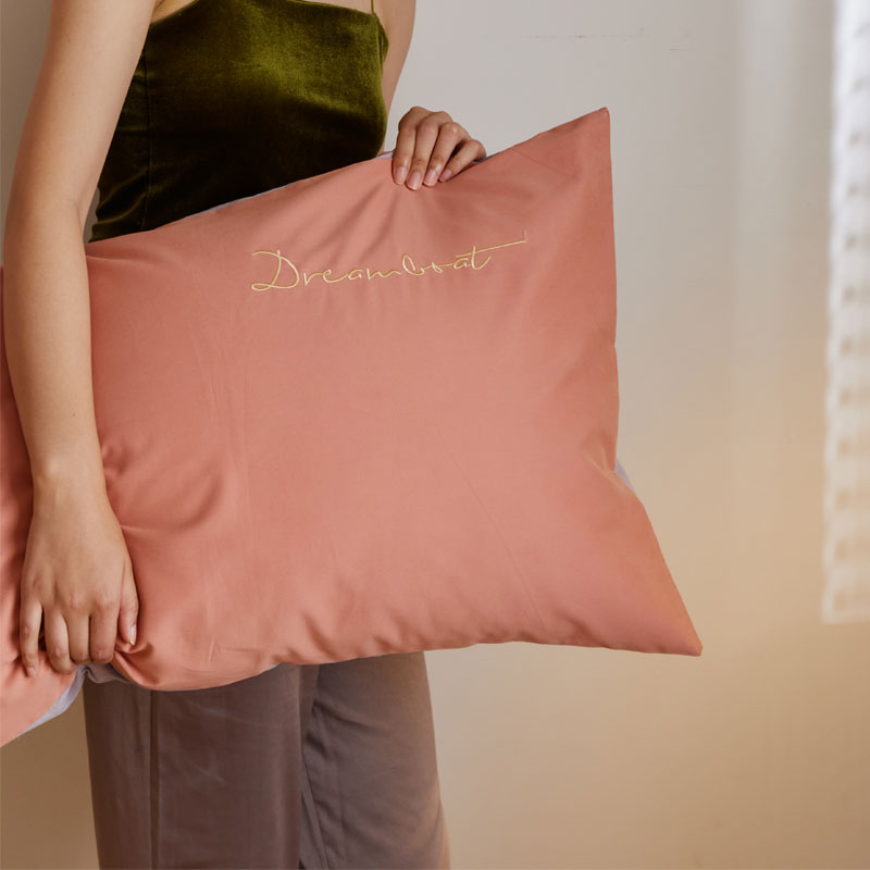 Pure cotton long-staple cotton thickened brushed embroidery letter pillowcases a pair of double color matching embroidery latex pillowcases