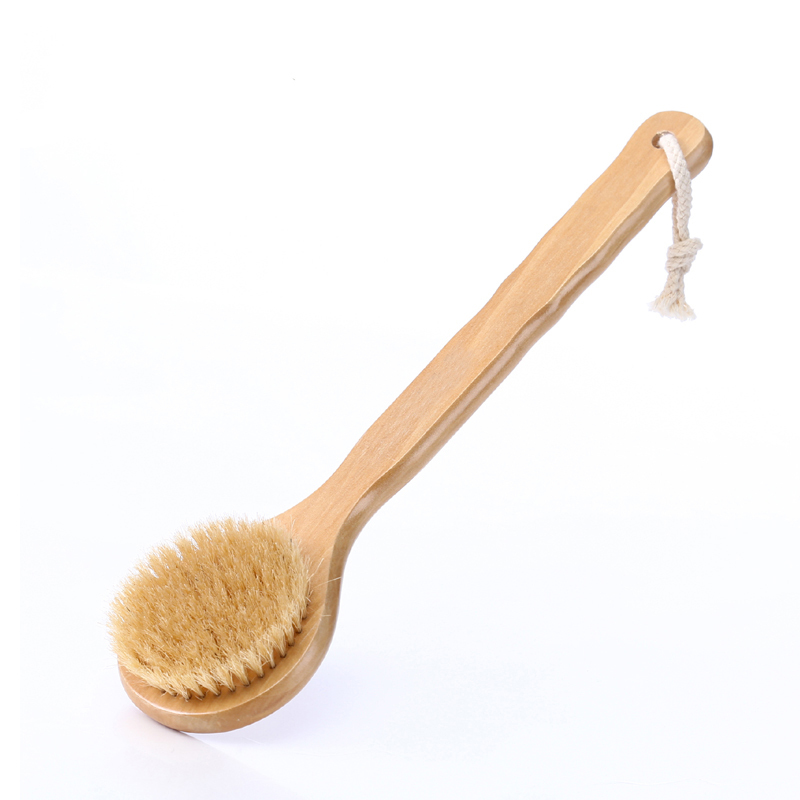 Round-Head Boar Bristle Bath Brush, Back Massage Brush, Exfoliating Bath Brush, Back Scrubber, Shower Brush for Dry and Wet Use