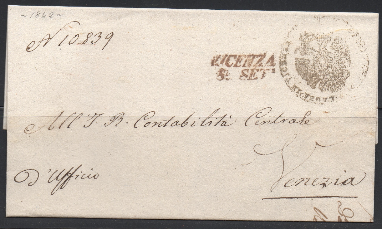 Italian prehistoric seal 2 1842 Venetian by mail to the crown of Vicenza crown double-headed eagle emblem