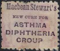 New Zealand ticket back advertising stamps for the treatment of asthma diphtheria pseudomembrane laryngitis medical E