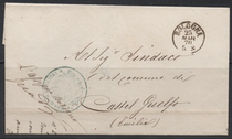 Italian prehistoric Title 1 1870 Bologna to Gelfort Castle Crown flag postmark