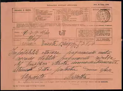 Italian telegraph paper states that the government is not liable to the recipient for signing and submitting the receipt