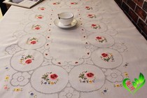 Foreign trade pure cotton cloth hand-embroidered small fresh white hand-embroidered coffee table cloth cover towel embroidered flower tablecloth