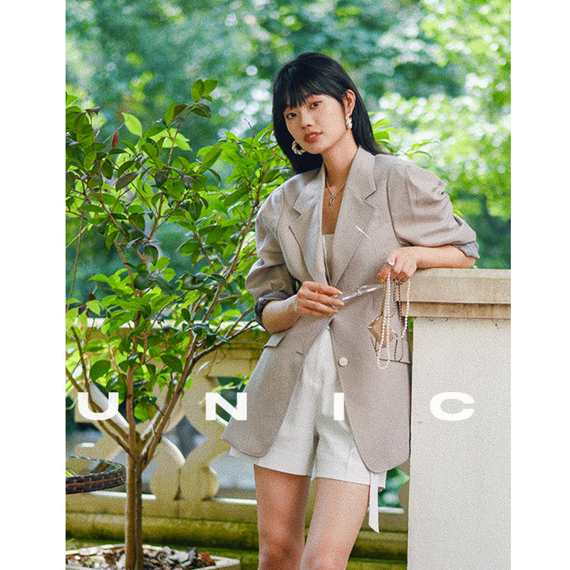 UNICA store owner self-Remain retro Morden Bubble Cuff _ Early autumn fine and fine spinning wool _ ultra slim waist suit jacket