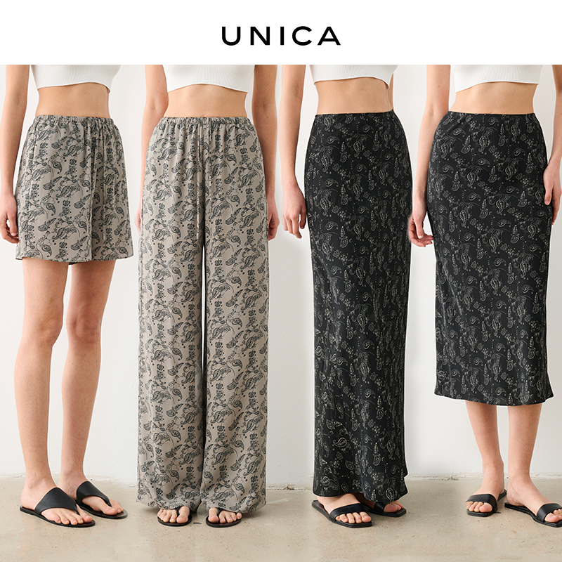 Unica/80S Retro Paisley Print with a Cool and Flowing Feel_Bohemian Style Mulberry Silk Bias-Cut Skirt/Long Pants