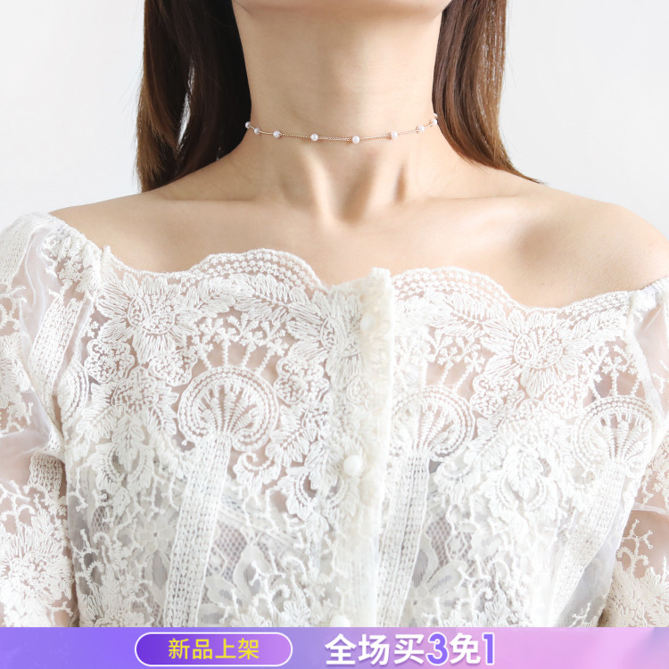 Super easy to match choker fashion simple pearl necklace Girl heart necklace Clavicle chain female neck jewelry neck strap