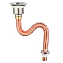 All copper kitchen wash basin sewer pipe 304 stainless steel sink water sink accessories single basin drain pipe anti rat bite