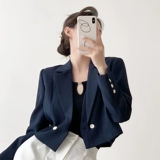 Осенний короткий однотонный костюм, городской стиль, в западном стиле