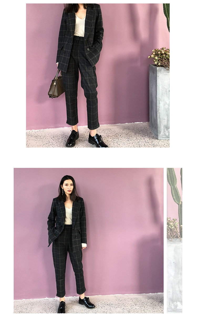 2018 thu đông mới phù hợp với kẻ sọc retro lỏng dài kẻ sọc len tính khí nhỏ phù hợp với nữ thời trang công sở nữ cao cấp