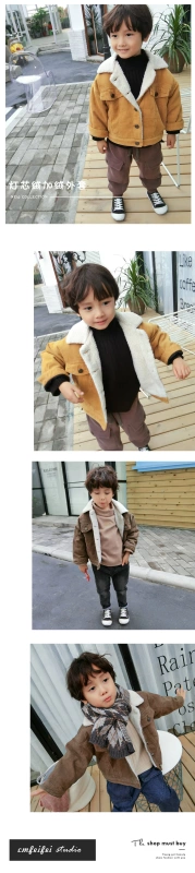 Chao Ma Feifei 2018 Winter New Boy Lamb Fur Jacket Children Corduroy Thicken Áo khoác ấm