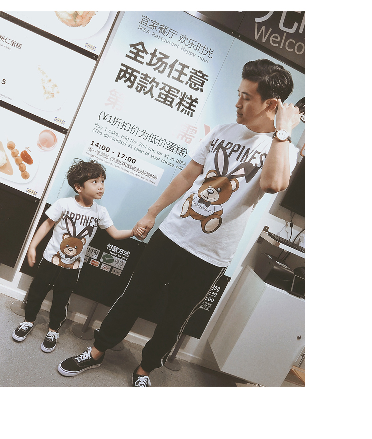 Chao Ma Feifei đặt riêng một gia đình gồm ba chiếc quần bố mẹ trẻ em nhẹ nhàng sang trọng mùa xuân và mùa hè thư mới ruy băng cha mẹ-con áo thun đẹp cho cả nhà