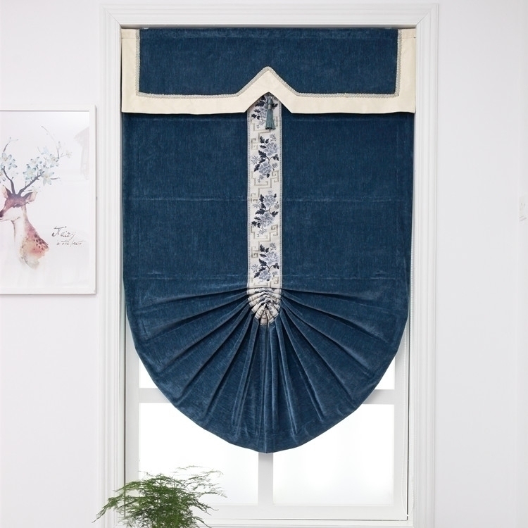 Chinese style modern style Roman curtain sector lifting curtain living room Bedroom Book room Custom Curtains Cashmere Chenille