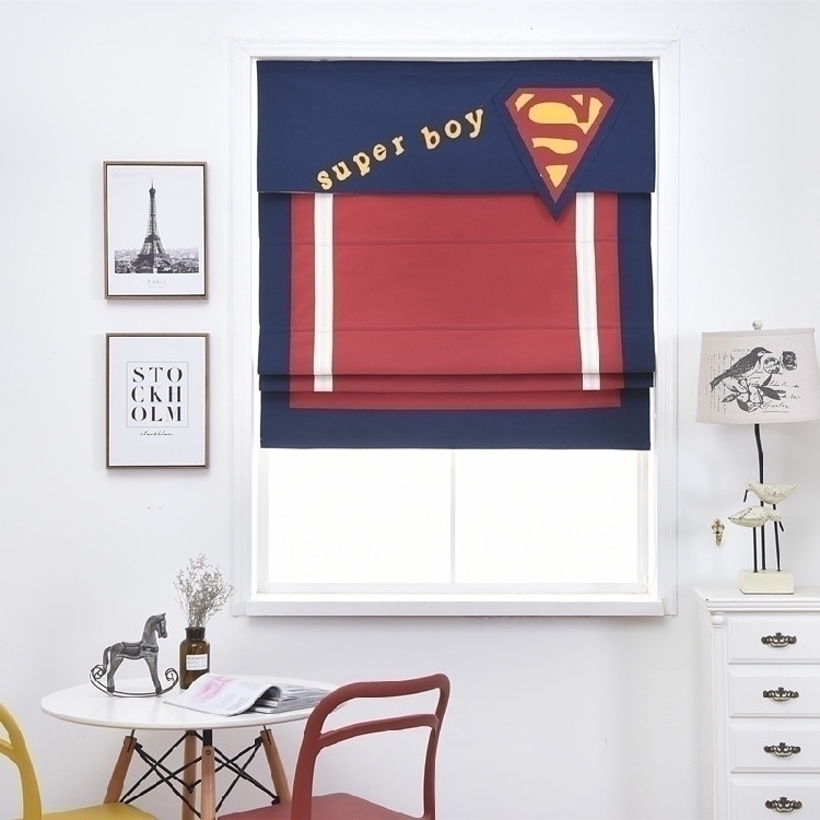 Children's room Roman curtain lifting curtain American boy Superman Bay window Shading bedroom window Finished cloth roller curtain