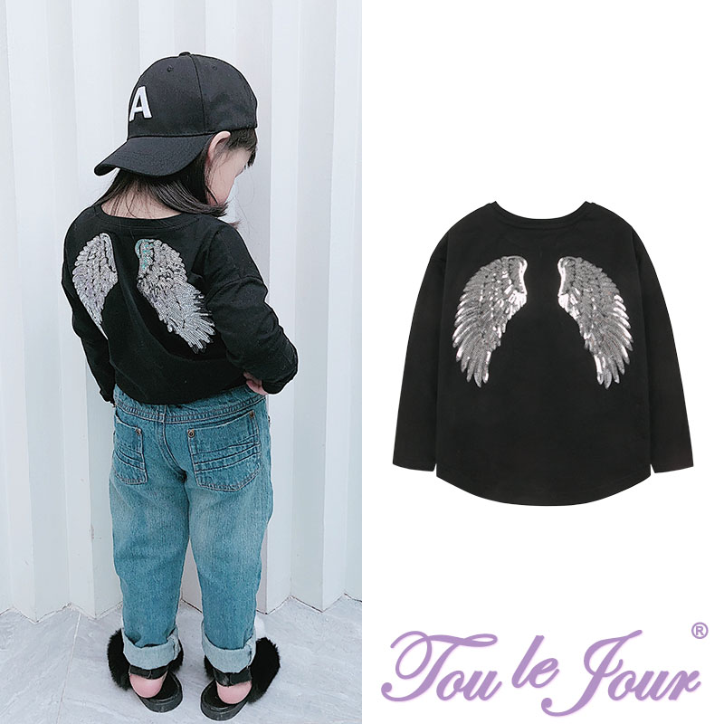 Toulejour girls' clothing spring and autumn new angel wings cotton long-sleeved T-shirt bottoming shirt casual shirt