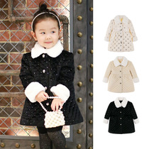 Toulejour Girls Quilted Cotton Coat Gorgeous Xiaoxiangfengli Velvet Imitation Rabbit Fur Collar Skirt Style Warm Jacket
