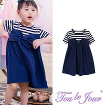 Toullejour girl clothes small water hand wind splicing design sensation and butterfly knot summer beating undercoat dress