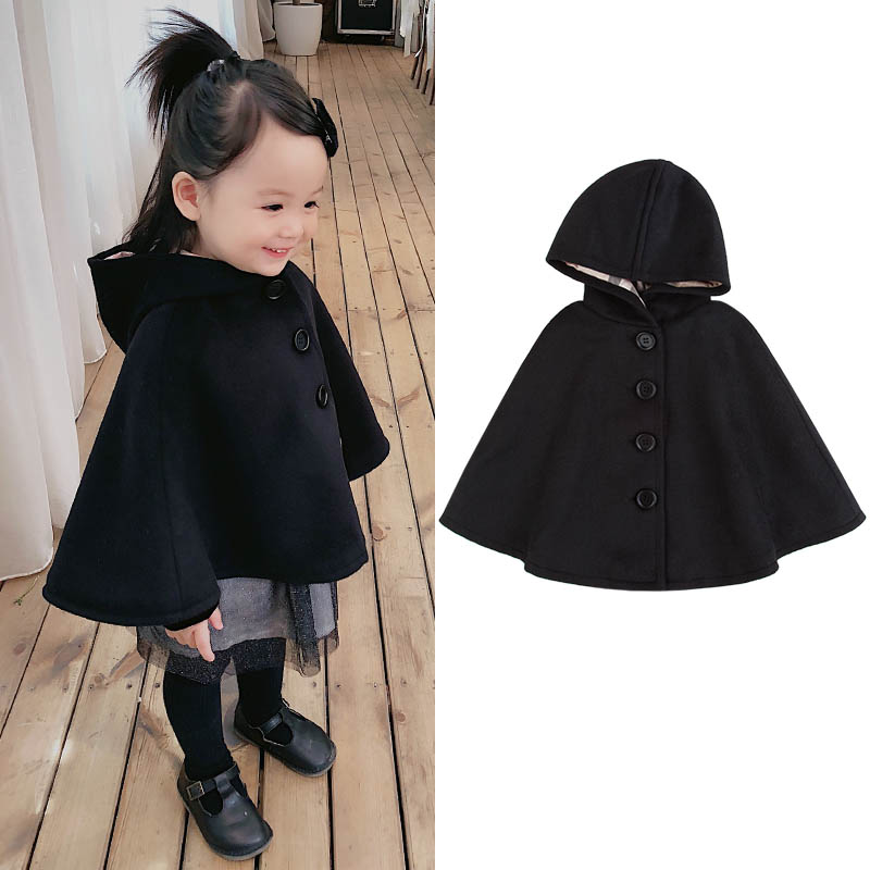 British cape autumn and winter Western style woolen children's shawl cloak girl baby hot-selling hooded all-match out coat