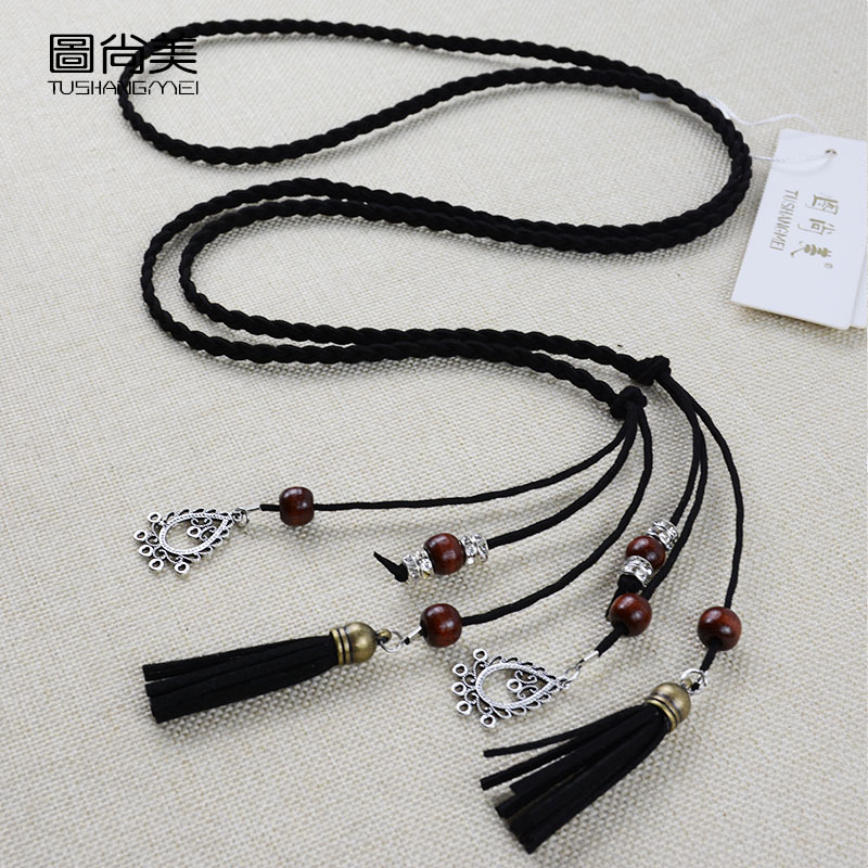 New Ethnic Style Handmade Decorative Belt for Women with Fine Tassels, Versatile Dress, Fashionable and Simple Woven Waist Chain and Waist Rope