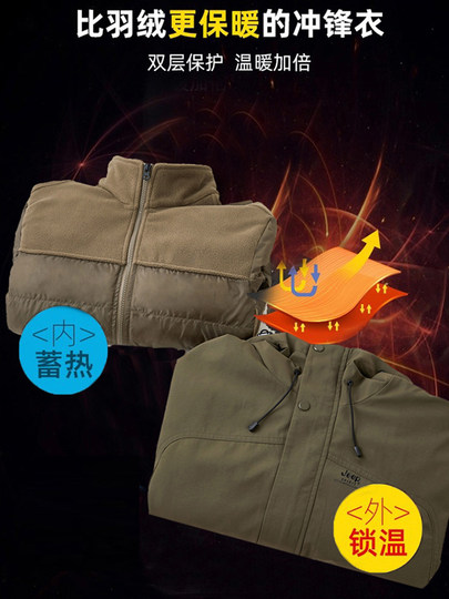 Jeep Jacket Men's Winter Removable Liner Jacket Cotton Thickened Coldproof Cotton Warm Casual Jacket