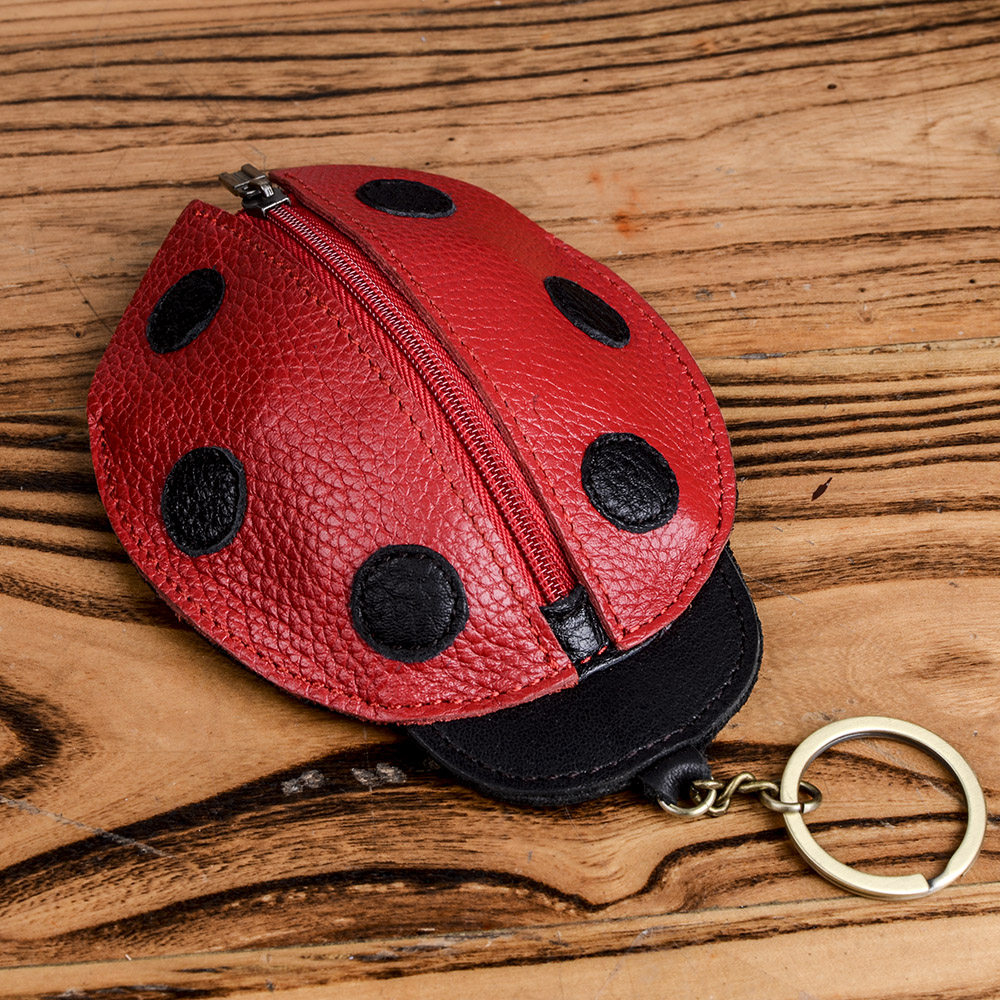 Genuine leather seven-star ladybug key bag car woman cartoon pure handmade cow leather creative waist-hanging multifunctional card bag