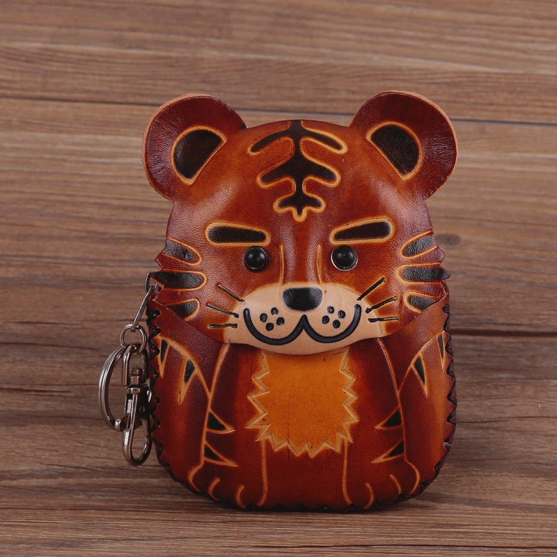 New Pint Manual Retro Leather With Tiger Zero Wallet Woman Genuine Leather Cow Leather Girl Bag kit to support Custom Trend Package