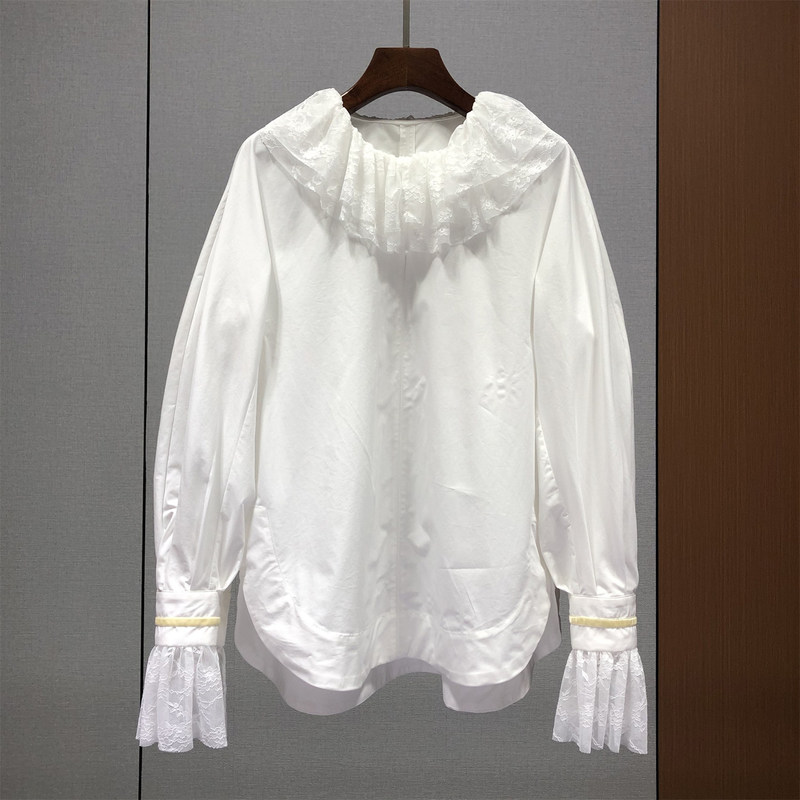 High-Quality Goods # Double-Layer Collar Lace Pleated Shirt for Women, European Style, New Spring and Autumn Style, Slit Irregular Top 81m15 High-Quality Goods # Double-Layer Collar Lace Pleated Shirt for Women, European Style, New Spring and Autumn Style, Slit Irregular Top 81m15