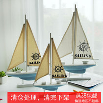 Mediterranean style fabric small sailing boat model ornaments large solid wood handmade creative living room porch desktop furnishings