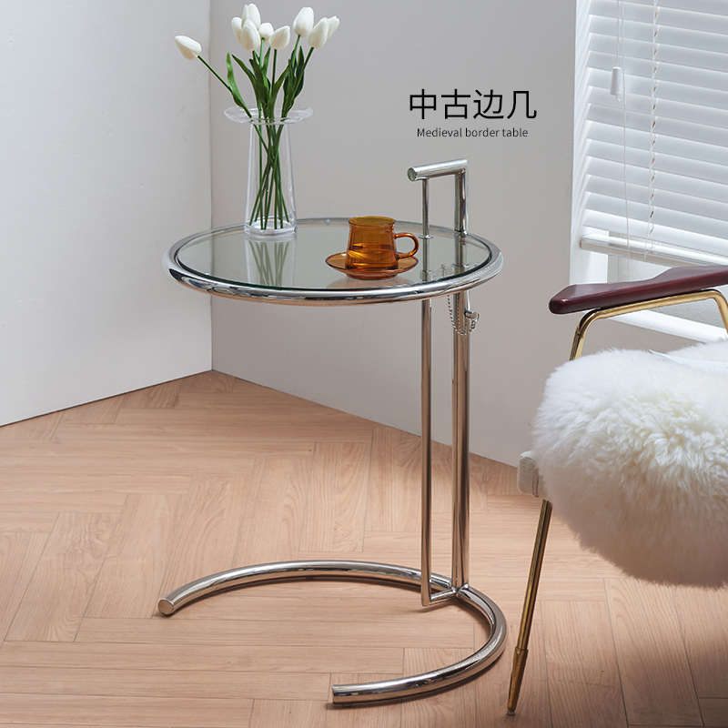 Nordic medieval lifting coffee table stainless steel glass round table modern sofa side a few things net red corner table