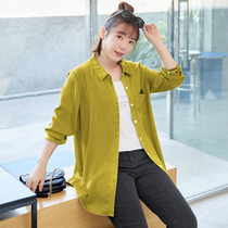 (Clear Cabin RMB60 ) Big Code Womens Dress 2021 Spring Fat Sister Smooth Satin Imitation Real Silk Stick Bag Loose Shirt