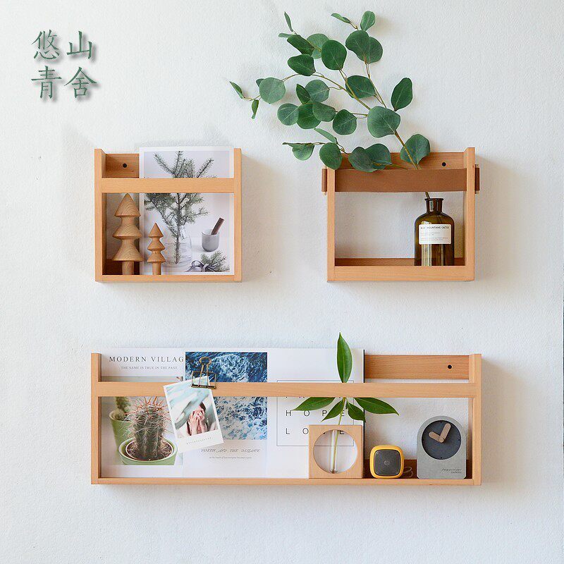 Nordic Solid Wood Nets Red Hanging Wall Shelves Wall Shelf Living Room TV Background Wall Decorated Children's Room Partitions