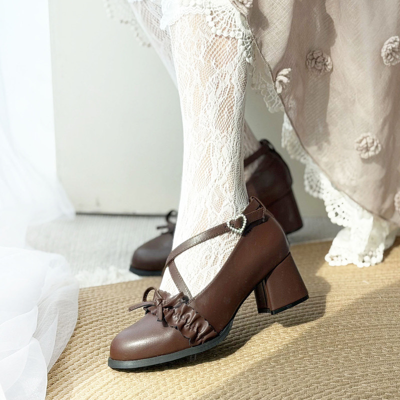 Spring Lolita Shoes High Heels Original Mary Jane Shoes Pointed Leather Shoes Brown Small Leather Shoes Lo Shoes Lolita Shoes
