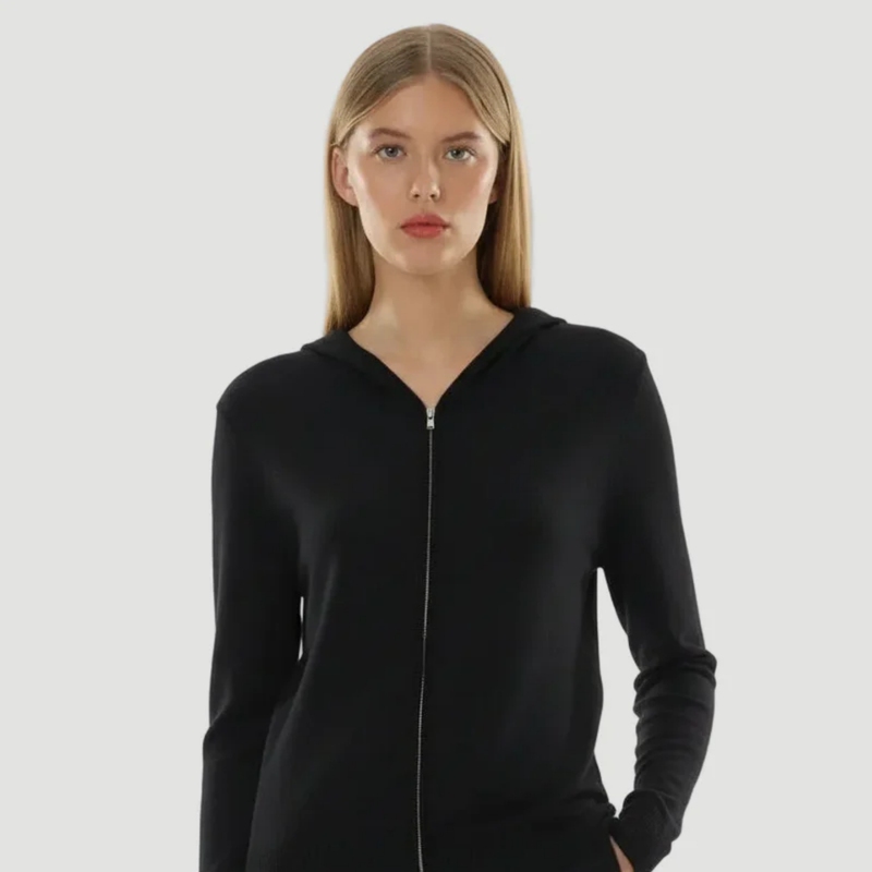Foreign Trade Surplus French Order Spring Organic Cotton Unisex Hooded Zip-Up Sweater Solid Color Long-Sleeve Knit Cardigan
