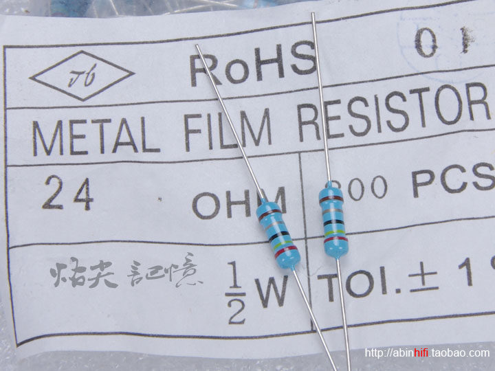 The factory produces 1 % accuracy five color ring 1 2W 24R 24 euro ring resistance