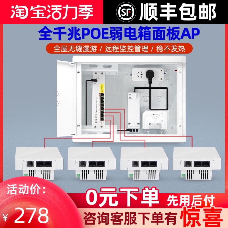 Plug-free panel type wireless AP Whole house WiFi coverage Household weak box Gigabit router poe supply module