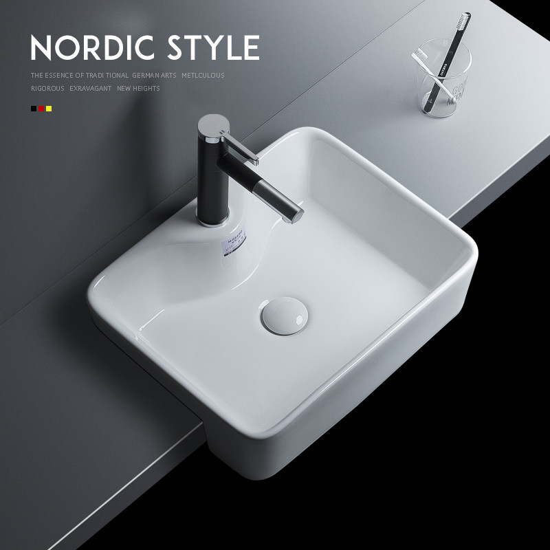 Ceramic semi-embedded washbasin washbasin on the counter basin balcony rectangular bathroom Taichung basin large single hole