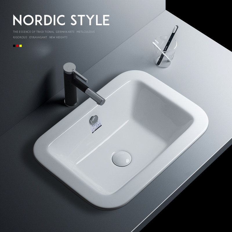 Nordic rectangular ceramic semi-embedded wash basin Wash basin Table basin Powder Room Large size Taichung basin
