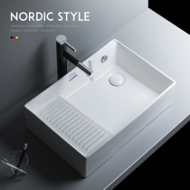 Balcony washing machine on the right side of the water drain side drain water hole on the table wash basin with washboard wash basin single basin
